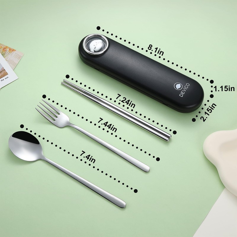 DEVICO Travel Utensils with Case Cute, Reusable Silverware for Lunch,