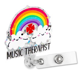 Sixrip Music Therapist Retractable Glitter Badge Reel with Alligator Clip, Funny Rainbow Badge Holder Gift for Music Therapist Music Lover Teacher Psychology Trauma Recovery Social Worker Volunteer