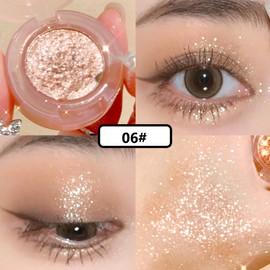 KARLOR Eyeshadow Glitter Eyelid Highlighter Pearlescent Glitter Golden Makeup Single Eyeshadow Shimmer Highlighter Glitter Face Shiny Glow Eyeshadow Glitter (06#Champagne)