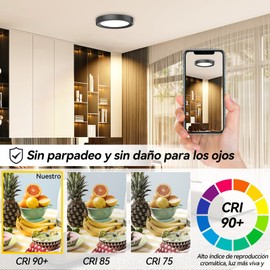 HORKEY - Lámparas para Recámara 15cm 3000K 12W Paquete de 2, Lámpara de Techo LED para Baño, Redonda Plafon Modernas para Cocina/Pasillo/Armario/Baño/Sala (Luz Cálida-Negro-Paquete de 2)