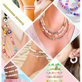 Triko Kit de Cuentas para Hacer Pulseras, 7500 Piezas de Arcilla, 24 Colores, Letras y Dijes, Material Ideal para Pulseras de la Amistad, Manualidades para Niñas.
