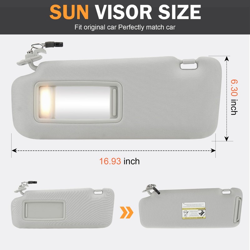 Left Driver Right Passenger Side Car Sunvisor with Lights Fit