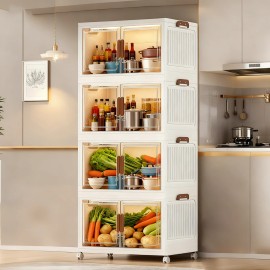Large-capacity Storage Cabinet Transparent Door Plastic Storage Cabinet Storage Container Kitchen Folding Cabinetcolor: White - 4 layers, size: 23.6 inch