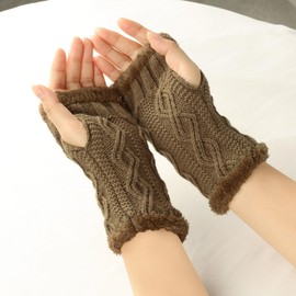 Fingerless Gloves for Women - Arm Wrist Warmers, Thicken Plush Ladies Winter Arm Fingerless Gloves Mittens Wrists Knitted Warmers with Thumb Hole for Women Gifts