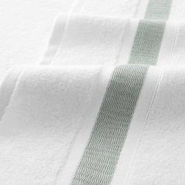 Aston & Arden Striped Turkish Bath Towels - Set of 2 - Extra Soft & Plush with Finest Long-Staple Aegean Cotton, 600 GSM, Luxury Towel for Spa, Hotel, and Bathroom, 30 x 60, White/Frosted Green