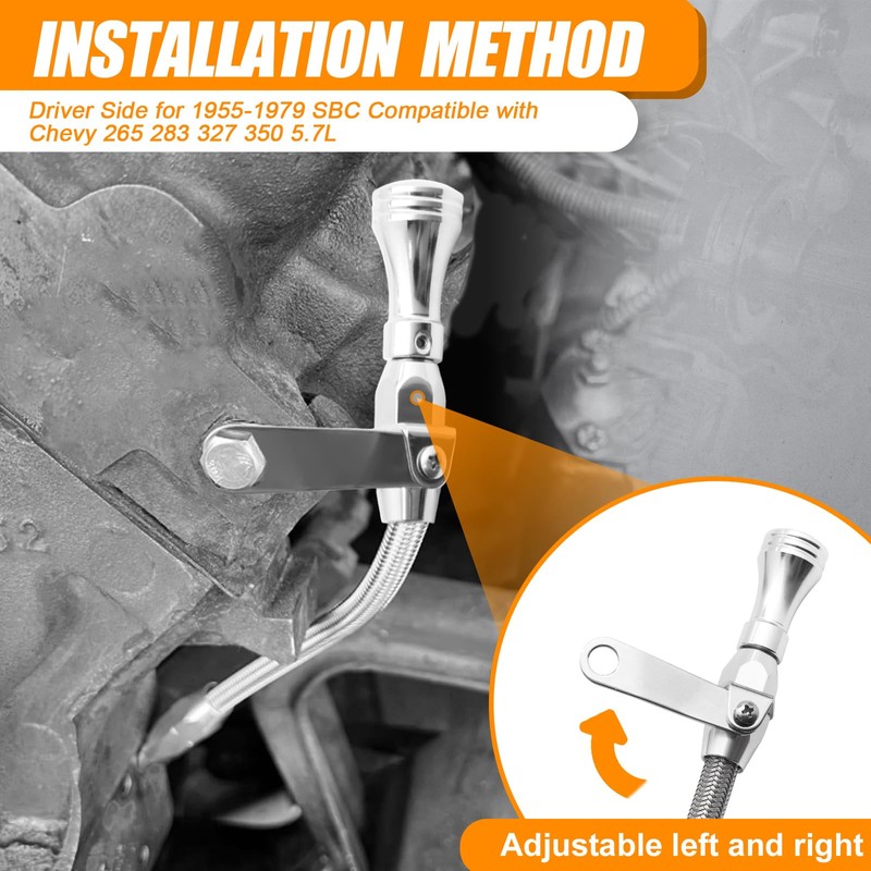 HAHAHA-Flexible Oil Dipstick Driver Side for 1955-1979 SBC Compatible with