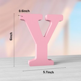 Aruatu 6 Inch Pink Wood Letters for Wall Decor - Unfinished Decorative Standing Slices Sign Board Decoration for Craft Home Party Projects (Y)