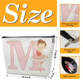 Dance Gifts for Women, Ballet Initial M Makeup Bag Gift For Daughter, Inspirational Dance Competition Gift, Dance Teacher Appreciation Gift Dancer Gift, Adorable Sister Dance Recital Gift, Letter M