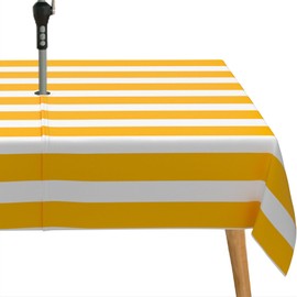 bnhjsdw Yellow Strip Print Outdoor Tablecloth with Umbrella Hole for Rectangle Table, Waterproof Yellow Patio Table Cloth with Zipper - 60 x 84 inches
