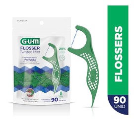 GUM - Twisted Flosser Mint Hilo Dental Trenzado con Mango Ergonómico, Sabor Menta Refrescante - Limpieza Profunda - 90 Unidades