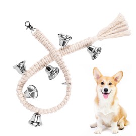 Whimsii Dog Bells Toilet Training, Macrame Hanging Door Bell for Potty Training, 6 Extra Loud Antique Bronze Doggy Bells for Puppy & Dogs Ring to Go Outside (Silver Bells with Off White Rope)