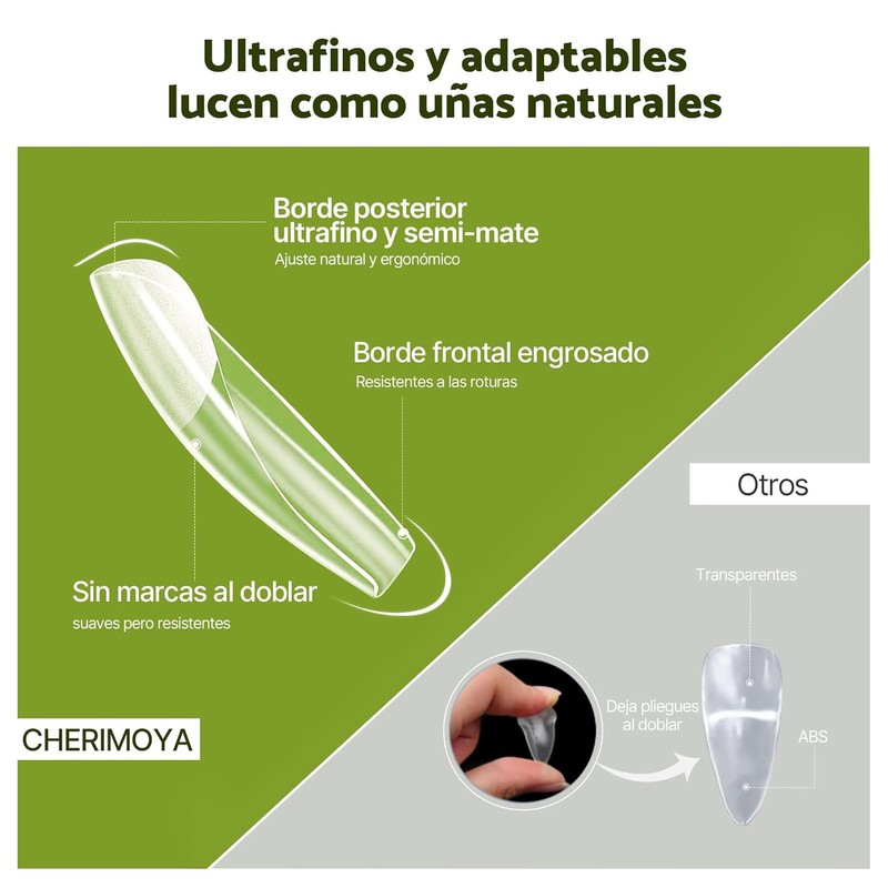 CHERIMOYA Kit Tips para Uñas Coffin 240pz + Pegamento 3x10ml