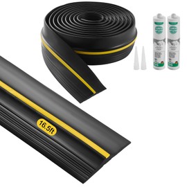 VEVOR Garage Door Threshold Seal Strip, 16.5 FT Universal Garage Door Floor Seal Strip with Adhesive, Garage Door Bottom Weatherproof Strip, Upgraded Thick PVC DIY Weather Stripping Replacement, Black