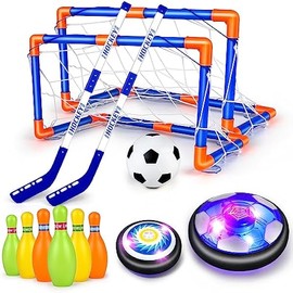 Hover Soccer Ball for Kids, 4-In-1 Air Floating Soccer Toy Set, Rechargeable Hover Soccer & Hockey Ball with LED Light, Indoor Outdoor Toys for Kids, Sport Toys for Boys Girls 3 4 5 6 7 8-12 Years Old