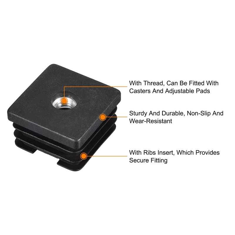 Uxcell 8Pcs M8 Threaded Square Tube Inserts - Black Plastic