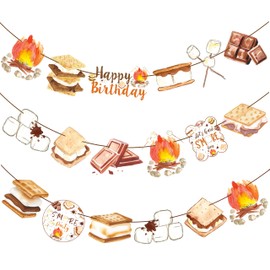2pcs S'more Party Banners S'more Birthday Party Decorations Bonfire Camping Theme Banners for Campfire Camper Birthday Party Camping Theme Baby Shower Supplies