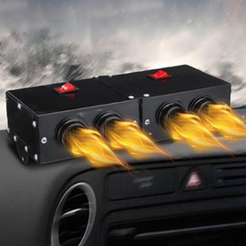 YOMTOVM 12V Car Heater Defroster, Portable 500W 4 Hole Warm Air Blower Universal Windscreen Demister for Truck Car RV Defrosting Defogging Fast Heating Warming with Aluminum Foil Telescopic Tube