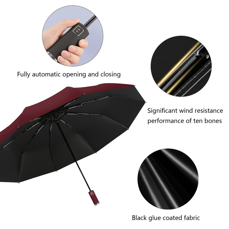EEPLUYTY Umbrella, Automatic, Pocket, Open-Close, 10 Ribs, Stormproof, UV Protection,