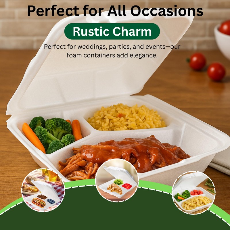 Concession Essentials- Foam Containers 3 Compartment / 9" x 9"