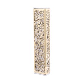 EMANUEL Yair Wide Mezuzah Case for Door | Lazer Cut Pomegranates Filigree Design (Copper MJ-2A)