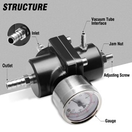 HTRACING Adjustable Fuel Pressure Regulator With Gauge Hose 0-140 PSI Universal 6AN FPR Kit Aluminum Black