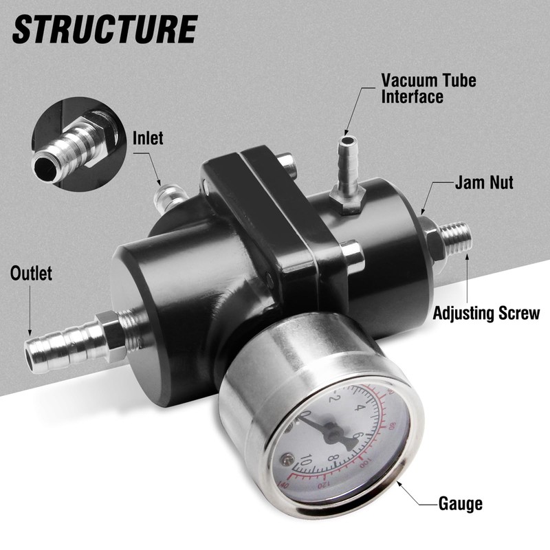 HTRACING Adjustable Fuel Pressure Regulator With Gauge Hose 0-140 PSI