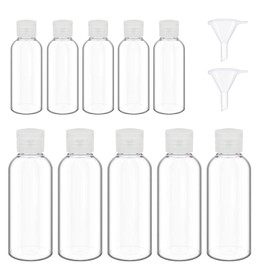 Ysmorla Set of 10 Travel Bottles, Transparent Plastic Empty Bottles, Leak-Proof Travel Containers, Refillable Liquid Containers with 2 Funnels for Lotions Shampoo, 50 ml + 100 ml, S, transparent, s