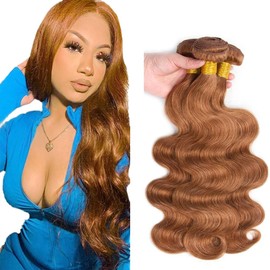 Shoaiye #30 Light Brown Body Wave 3 Bundles Human Hair Extension Doubles Weft 100% Unprocessed 8A Glueless Human Hair Bundles Total 300g 24 26 28 Inch