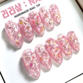 Pink Ice Handmade Nail Tips - Stiletto / 핑크 아이스 수제네일팁 - 스텔레토