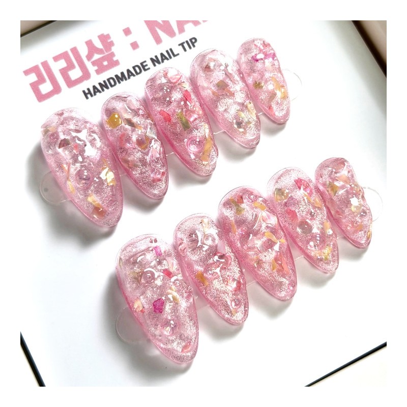 Pink Ice Handmade Nail Tips - Stiletto / 핑크 아이스