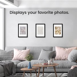 HoziRes Picture Frames 8 x 12 inch, Wooden Photo Frames with Mount in Black, Set of 1 Photo Frames for Tabletop and Wall Mounting, 20 x 30cm Poster Frames for Printing