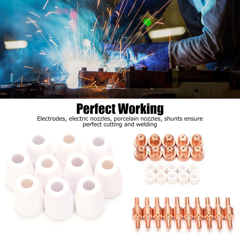 40Pcs Plasma Cutter Consumables Cutting Extended Electrode Electric Nozzle Ceramic