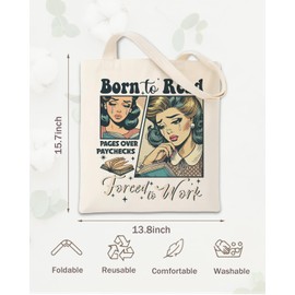 Cute Canvas Tote Bag, Book Lover Gifts for Women, Funny Bookish Gifts, Reusable Canvas Cute Shoulder Bag for Shopping, Grocery, Work, Book