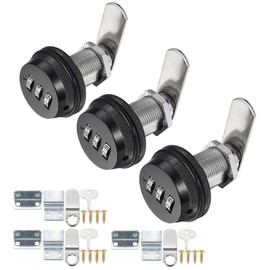 Kitmose 3 Pack Combination Cabinet Cam Lock Password Coded Lock with 1-1/8''Cylinder and Chrome Finish, Security Combi-Cam Locks for Cabinet Filing Drawer Mailbox (Black)
