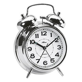 Atlanta 1646-19 Double Bell Alarm Clock Loud 14 cm Metal Silver Chrome