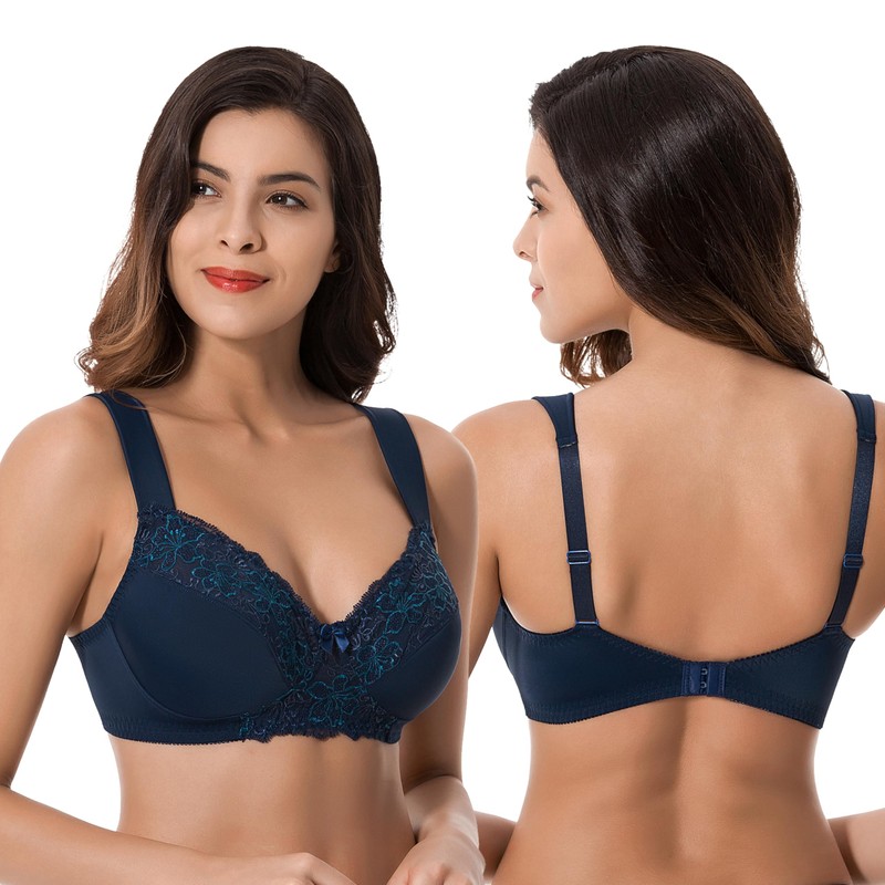 Curve Muse Plus Size Minimizer Unlined Wireless Bra with Lace