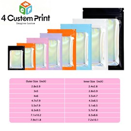 4CP 100 Pcs Holographic Mylar Bags with Clear Window, 3''x4'' Zipper Packaging Bags for Food Storage, Odor Foil Pouch for Lipgloss & Jewelry Eyelash Packaging for Small Business Pink