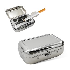 Yourkar Portable Ashtrays, Stainless Steel Carry-on Mini Ashtray with Windproof Lid, Portable Waterproof Creative Pocket Ashtray for Outdoor Cars, Universal Car Accessories (Silver)