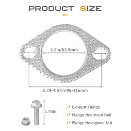 SCUARI 2PCS Exhaust Gasket,Car Accessories Exhaust Flange Gasket,Muffler Gasket,Catalytic Converter Gasket,Exhaust Flange Repair Kit with Bolt & Nut,Fit for Car,Truck,Replace #120-06310-0002 (2.5inch)