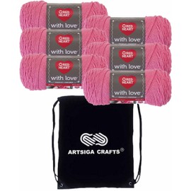 Red Heart with Love Bubble Gum E400-1704 (6-Skeins - Same Dye Lot) Worsted Medium #4 Acrylic Yarn for Crocheting and Knitting with Project Bag