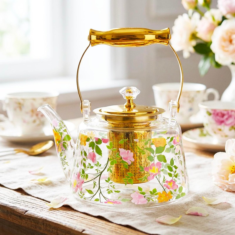dingdaer Glass Teapot Stovetop 44 oz/1300ml, Borosilicate Clear Tea Kettle,