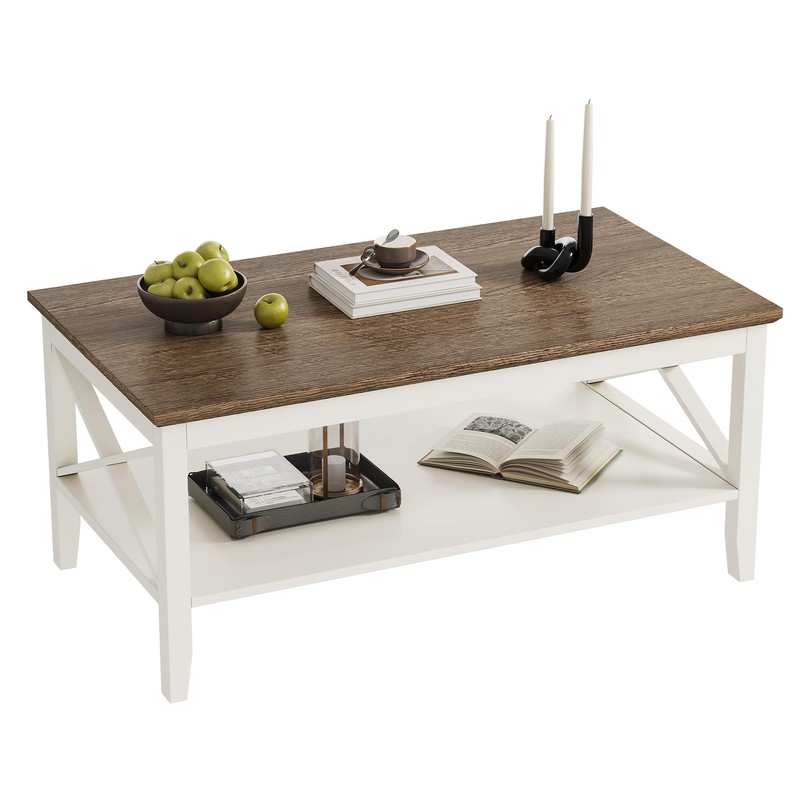 ChooChoo Farmhouse Coffee Table, Wooden Coffee Tables with Thicker Legs,