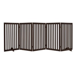 unipaws 36”H Free Standing Pet Gate for Dogs and Cats, Tall Wooden Dog Gates for Doorway, Stairs, Dog Room Divider, Foldable Pet Fence for The House, Expandable Barrier, Indoor Use, Espresso