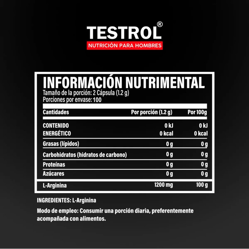 L-arginina 1200 Mg | Testrol Essential | 200 Cápsulas