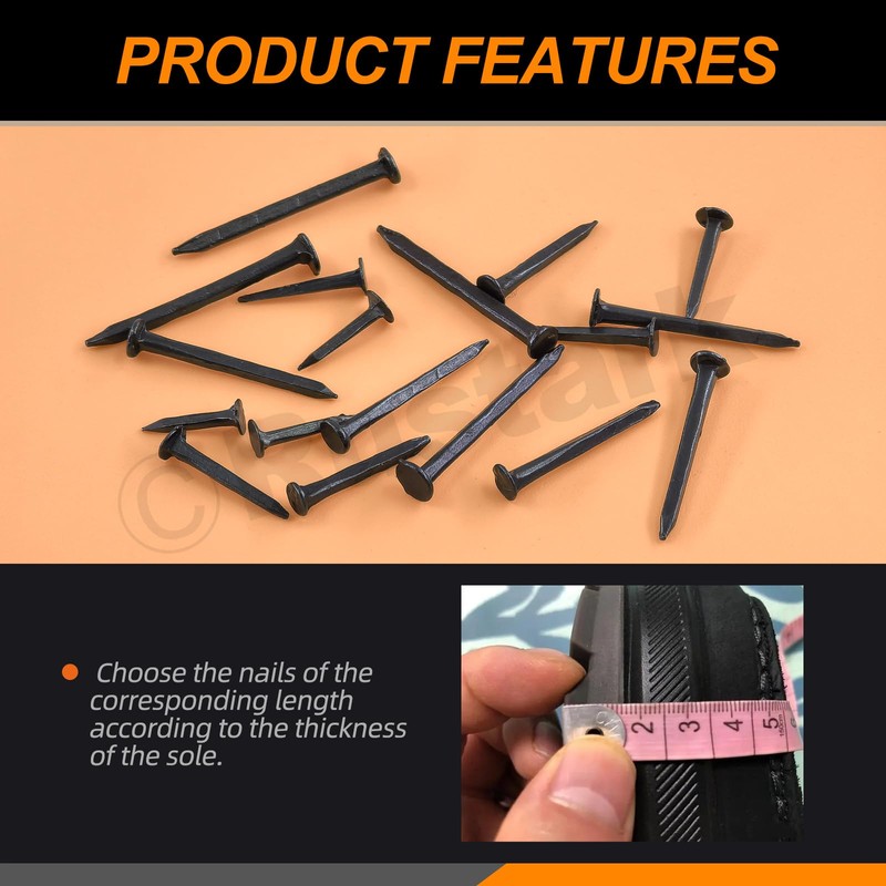 Rustark 1200Pcs 6 Sizes Black Metal Nails Tacks Assortment Kit