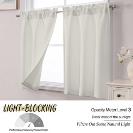 OWENIE Natural Kitchen Curtains Tier 30 Inch Length Short for Small Window, Curtains Over Sink, Light Filtering Half Window Cafe Curtain for Bathroom Basement Cabinet Camper,Each 30" Wx30 L, Natural