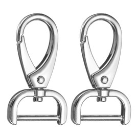 HARFINGTON 2Pcs Detachable Snap Hook Swivel Clasp 3/4" D Ring with Swivel Lobster Claw Clasps Hook for Purse Strap Keychain Bag DIY Craft, Silver