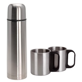 MIJOMA Insulated Jug 1 Litre with 2 Cups - Stainless Steel Insulated Flask with Double-Walled Vacuum Insulation and Leak-Proof Sealing Lid for Travel, Work and Trips