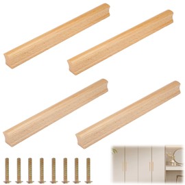 TESSTSY Pack of 4 Wooden Cabinet Handles, Furniture Handles, Wood, 192 mm Hole Spacing, Wooden Handles for Cabinets, Wooden Handles Kitchen Cupboards, Wood Handles Furniture Solid, with 8 Screws, for