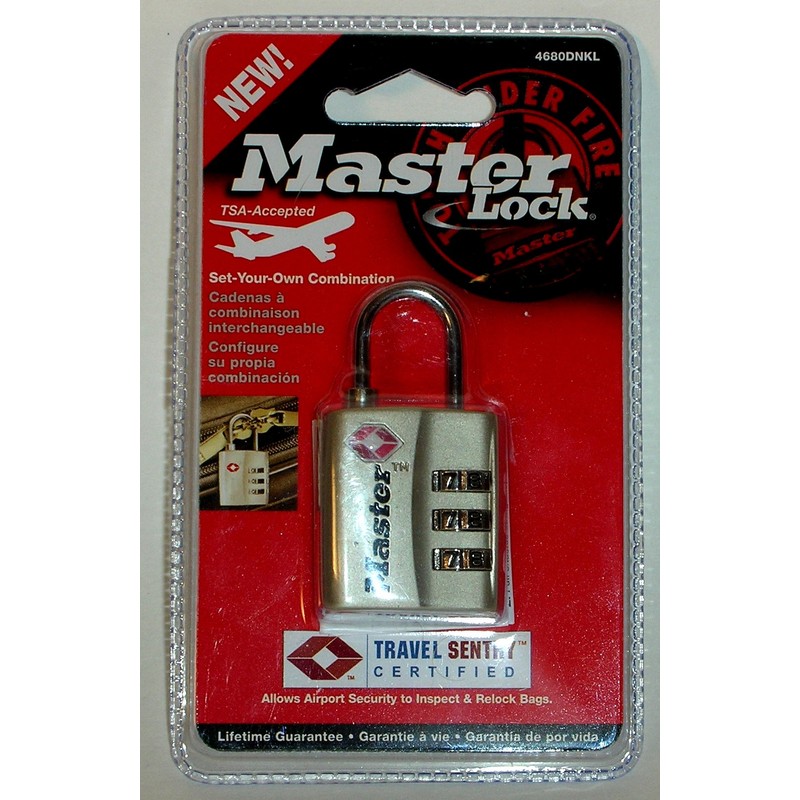 Master Lock 4680DNKL TSA-Accepted Set-Your-Own Combination Lock, Nickel
